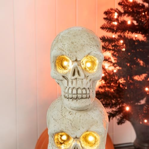Glitzhome Halloween Porch Decorations, Lighted Halloween Front Porch Standing Sign Decor with Timer, MGO Skull Sign for Indoor Patio Party, 25.5" H - Image 7