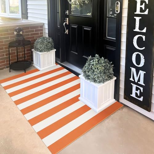 KILOCOCO Halloween Doormat 3x5 ft Striped Washable Rug, Orange and White by Kilococo