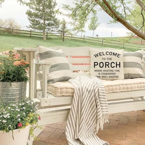 PANDICORN Farmhouse Throw Pillow Covers 18x18 Welcome to the Porch, Cream - Image 7