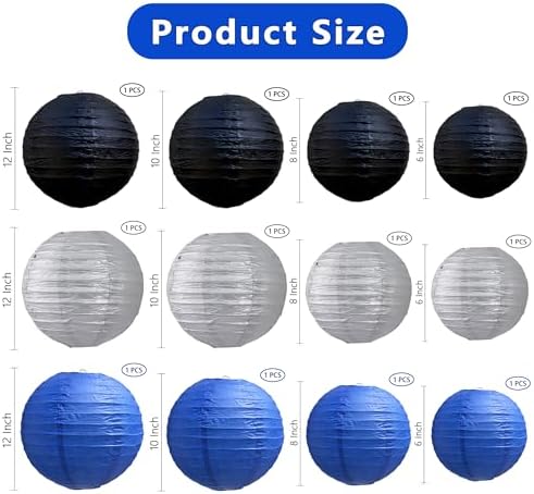 BEISHIDA Blue Black Silver Paper Lanterns 6/8/10/12 Inch Round Chinese Lamp - Image 2