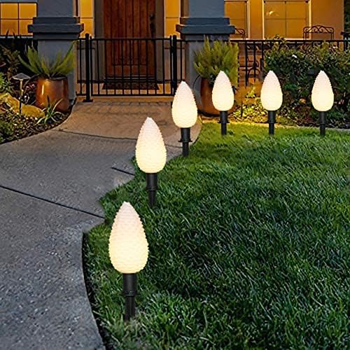 C9 Christmas Pinecone Path Marker Light,1 Pack 7 Ft Expandable Path Light String with 4 LED Pinecone Lights with 4 Stakes Waterproof Christmas Lawn Walkway Lane Marker Lighting Decoration, Green Wire - Image 6