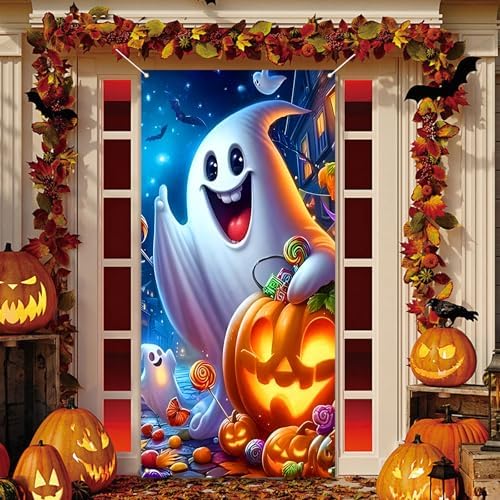 Halloween Door Cover Pumpkins Ghost Decorations for Home Decor by FARMNALL