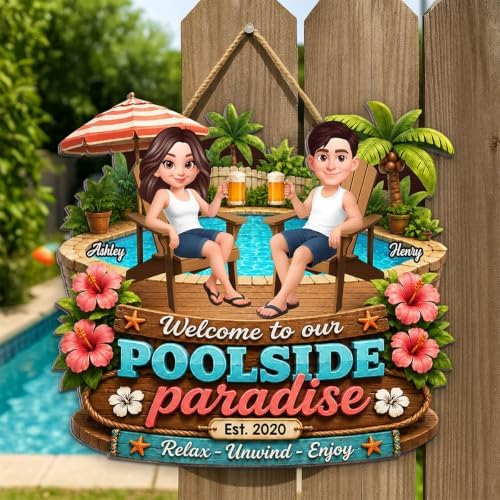 Personalized Summer Vibe Welcome To Our Poolside Paradise Wood Sign, Relax Unwind Enjoy Sign, Gift For Couple, Husband, Wife, Summer Porch, Patio, Bar Decoration - Image 5