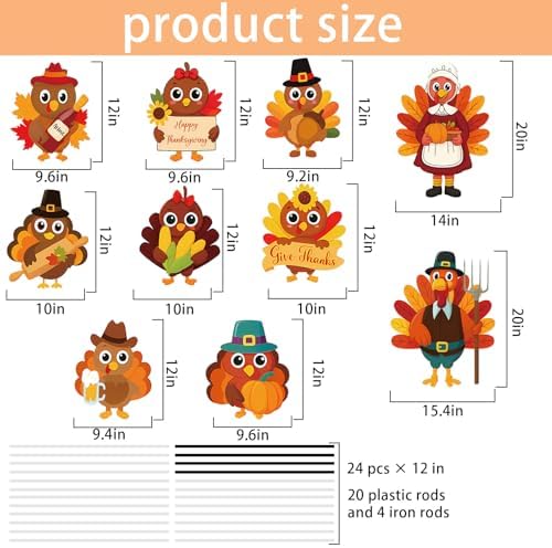10PCS 20x12Inch Thanksgiving Yard Signs with Stakes Outdoor Turkey Decorations Waterproof Thanksgiving Lawn Decor for Garden Porch Farmhouse Party - Image 2