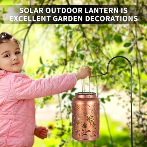 Rose Butterfly Decoration Solar Lanterns Outdoor Waterproof Garden Decor Gifts for Women Mon Grandma Metal Hanging Solar Lights for Outside LED Lanterns for Yard, Patio - Image 6
