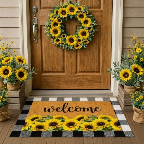 Drydiet 2 Pcs Fall Sunflower Welcome Doormat, Autumn Outdoor Front Decor by Drydiet