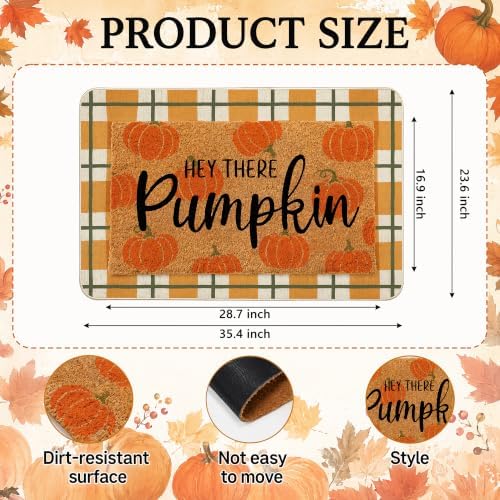Fall Outdoor Doormat Set Autumn Harvest Doormat 2 Pack, 17×30 Coir Hello Pumpkin Mat & 28×43 Orange Plaid Rug, Indoor Outdoor Fall Thanksgiving Halloween Front Porch Decor - Image 2