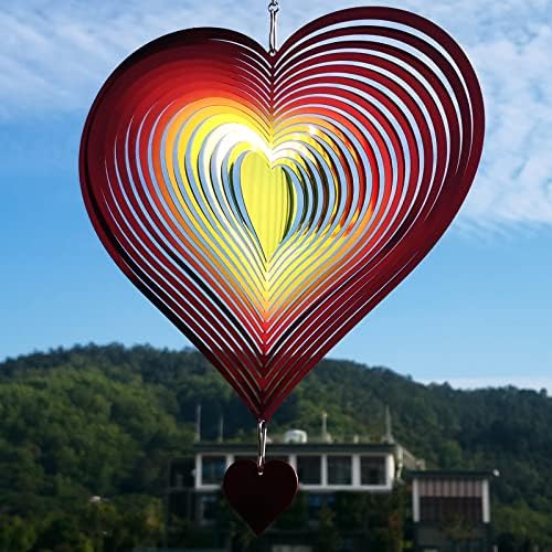 DJUAN Wind Spinner Red-Yellow Gradient Love Heart 3D Metal Hanging Wind Spinners Worth Gift Stainless Steel Yard Art Decorations Indoor/Outdoor Kinetic Wind Sculptures & Spinners - Image 3