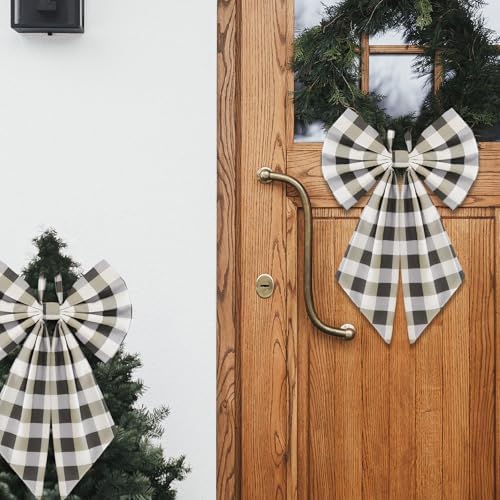Suncalla 2 Pcs Olive Green Christmas Plaid Wreath Bows 18'' x 12'' - Image 3