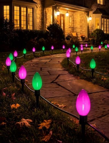 Halloween C9 Oversized Pathway Lights, 4 Pack LED Purple/Green Stakes by Pallerina