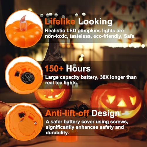 CESOF 12 Pack Fall Decorations for Home Pumpkin Tea Lights Halloween Decor - Image 3