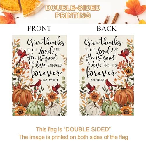 Baccessor Fall House Flag 28x40 Inch Double Sided,Fall Cardinal Pumpkin Thanksgiving Give Thanks to The Lord Large Garden Flag Seasonal Farmhouse Holiday Yard Outdoor Outside Decoration - Image 6