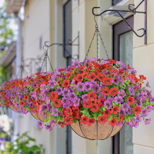 AGIRL Artificial Hanging Flowers with Baskets for Outdoors(Red Purple) - Image 7
