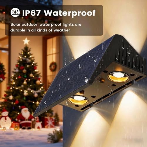 Solar Lights Outdoor Waterproof IP67, WarmWhite Solar Wall Lights Outdoor with Flexible Up and Down, Fence Lights Solar Powered Dusk to Dawn for Patio, House, Garage, Porch, Garden, Door (6 Pack) - Image 2