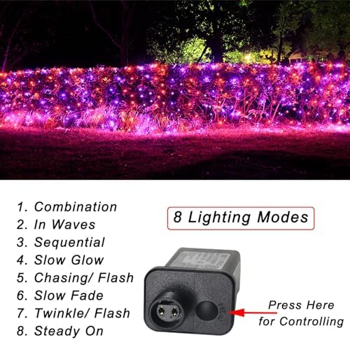 Pooqla Orange and Purple Halloween Net Lights Outdoor, 28x 5ft Clear Wire - Image 2