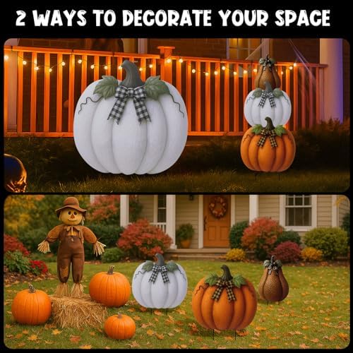 3 Pcs Fall Outdoor Decor Pumpkin Garden Stakes 3D Vintage Signs - Image 3