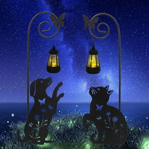 2 Pack Solar Cat Dog Lantern Garden Stakes 28.7in Metal Night Light by Unknown