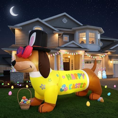 Leyndo 5.3 ft Easter Inflatables Outdoor Decorations Easter Dachshund Dog Inflatable Blow up Dachshund Dog with Built-in LED Lights for Holiday Party Spring Indoor Outdoor Garden Lawn Yard Decorations by Leyndo