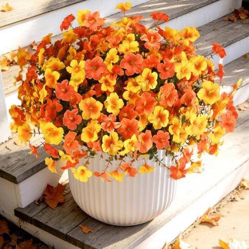INQCMY 12 Pcs Artificial Petunias Fake Fall Flowers Outdoors UV Resistant by INQCMYPlantRack