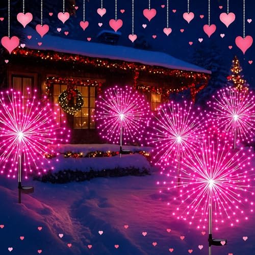Tujoe 6 Pack Pink Solar Firework Lights 180 LED 8 Lighting Modes by Tujoe