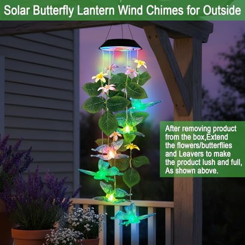 Solar Butterfly Wind Chime Mobile Lights,Color Changing LED Dangler Outside - Image 5