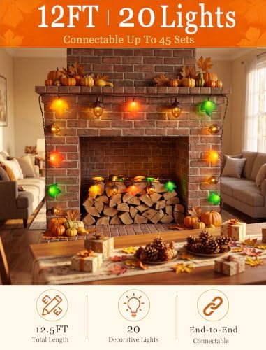 Thanksgiving Maple Leaf Acorn Lights, 12FT 20 LED Fall Thanksgiving Decor - Image 3