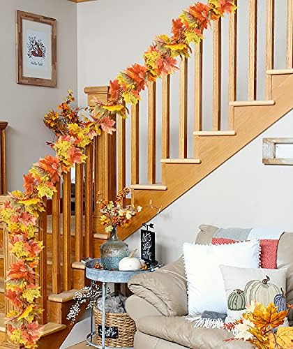 DearHouse 2 Pack Fall Garland Maple Leaf, 5.9Ft/Piece Hanging Vine Garland Artificial Autumn Foliage Garland Thanksgiving Decor for Home Wedding Fireplace Party Christmas (Light Green) - Image 4