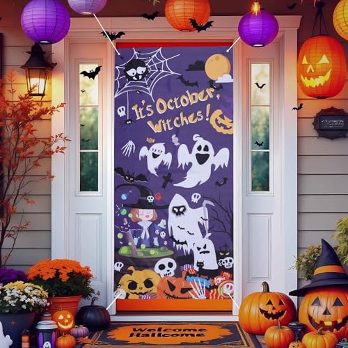 Halloween Decorations Door Cover Decor Funny Ghost Trick-or-Treat Front Porch Sign Banner by BULLSPANN