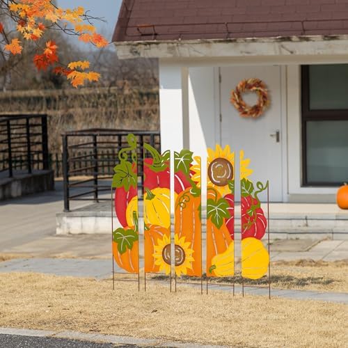 Glitzhome 41.75" H Fall Pumpkin Patch Combo Yard Stake, Metal Thanksgiving Pumpkins Sunflower Yard Signs, Decorative Pumpkin Garden Stake for Home Fall Autumn Harvest Halloween Patio Lawn Decor by Glitzhome