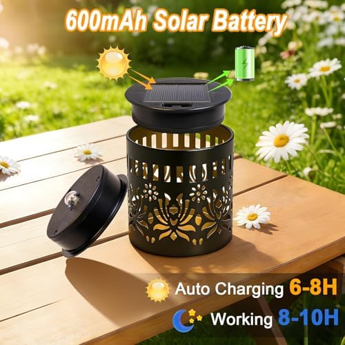 4 Pack Solar Fence Lights, Metal Flower Pattern Solar Powered Wall Lights - Image 5