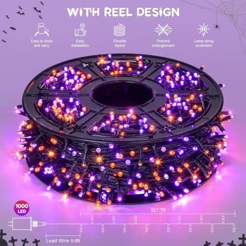 JMEXSUSS 1000LED Orange and Purple String Lights, Halloween Lights Plug in - Image 6