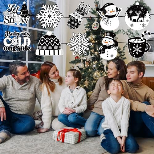 Yaomiao 2 Sets Winter Porch Banner Cute Black White Snowman Porch Signs Let It Snow Home Hanging Decor Outdoor Indoor Decorations Wall Hanging for Winter Party Supplies - Image 4