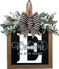 Last Name All Year Round Front Door Wreath with 26 Initial Letter Welcome Sign All Seasons Eucalyptus Garland and Bow ，Farmhouse, Porch, for Spring Summer Fall All Seasons Holiday Halloween Christmas.（E） by YICORIP