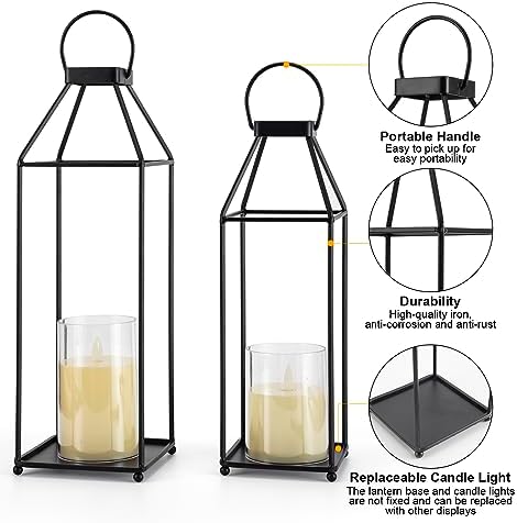 Lanterns Decorative Outdoor 2PCS Front Porch Decor Lantern with LED Candles - Image 5
