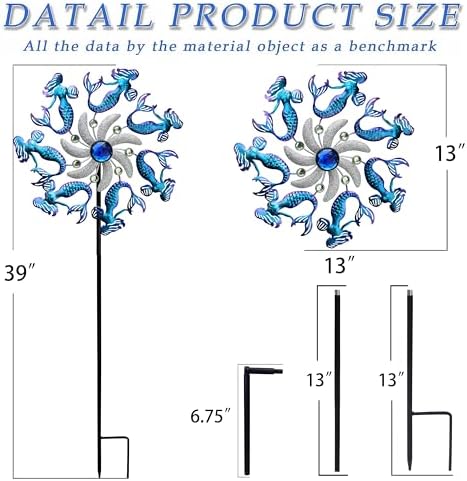 COOZZYHOUR 39" Mermaid Wind Spinners Metal Windmill Garden Stake,Ocean Theme Outdoor Wind Spinner,Wind Sculptures Yard Art Decorations for Patio,Lawn & Garden - Image 6