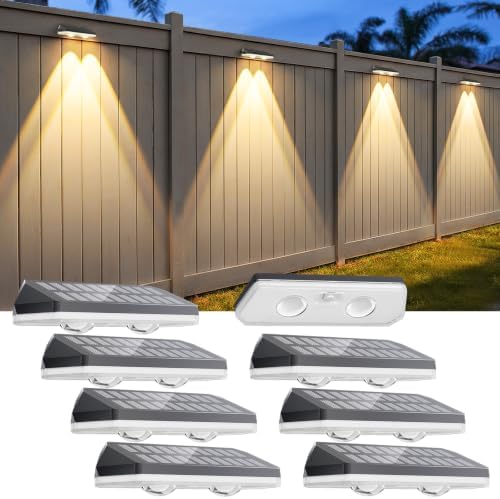 Solar Fence Lights Outdoor,3000/4500/6000K/RGB 13 Mode 8PACK Fence Lights Solar Powered High Brightness LED Lens IP65 Waterproof Solar Wall Light for Outside/Patio/Step/Backyard/Railing/Pool/Deck by UGDLUCK