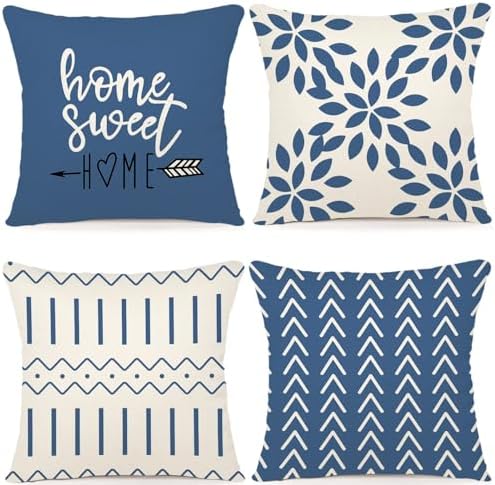 YCOLL Pillow Covers 20x20 Set of 4, Modern Sofa Throw Pillow Cover, Decorative Outdoor Linen Fabric Pillow Case for Couch Bed Car，Light Blue by PillowCoversExpert