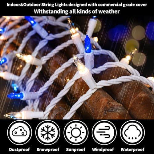 LAMPHOME Blue Clear Christmas String Lights, 150 Count 31.9FT Incandescent Mini Fairy Lights, UL Certified White Wire Hanukkah Lights for Indoor Outdoor Holiday, Xmas Tree, Hanukkah & Patio Decor - Image 5