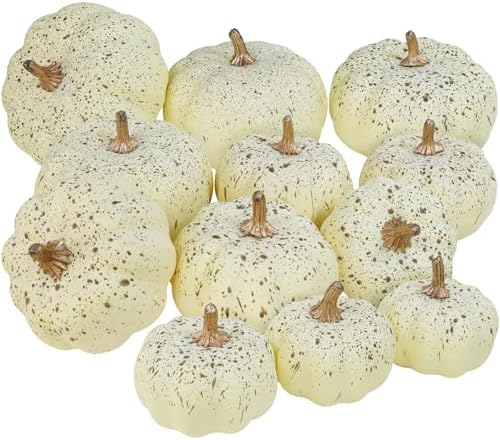 Winlyn 12 Pcs Assorted Harvest Cream Artificial Pumpkins Fall Decorative Pumpkins Small Faux Foam Pumpkins for Farmhouse Wedding Halloween Thanksgiving Baby Shower Table Centerpiece Mantel Décor by Winlyn