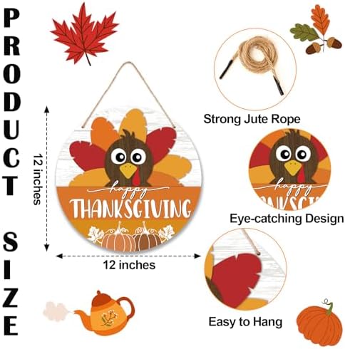 Thanksgiving Door Decorations - 12" Fall Turkey Welcome Sign for Front Door, Autumn Wooden Wall Decor for Home Outdoor Indoor Office​-B03 - Image 2