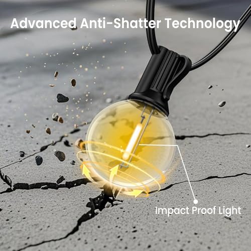 Outdoor String Lights 100FT,G40 50+2 Bulbs String Lights for Outside - 2700K Warm White, 25000H Long Life, IP45 Waterproof & Shatterproof, Mains Powered Garden Lights for Gazebo/Patio - Image 6