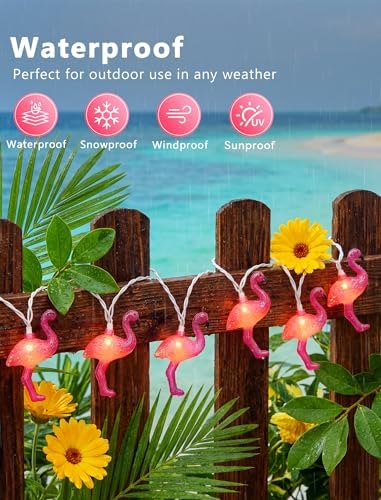 Flamingo String Lights, 12FT 20 LED Summer String Lights with UL Certified Plug, Waterproof Tropical Party Decorations for Patio, Warm White Hawaiian String Light for Garden Backyard Bedroom Decor - Image 2