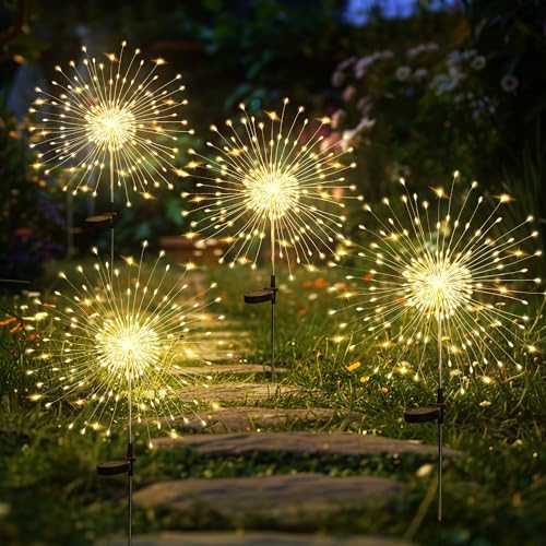 GIGALUMI 4 Pack Solar Firework Lights Outdoor, Garden Decor, Warm White by GIGALUMI