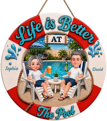 Personalized Life Is Better At The Pool Wood Sign, Gift For Couple, Husband, Wife, Summer Porch, Patio, Bar, Pool Decoration by Unknown