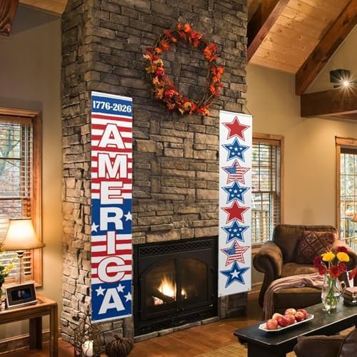 American Independence 250th Anniversary Banner Set Vertical Patriotic Hanging Banners, Red White Blue, Polyester, 32 x 180cm, 4th of July Decorations Wall Porch Door Decor - Image 5