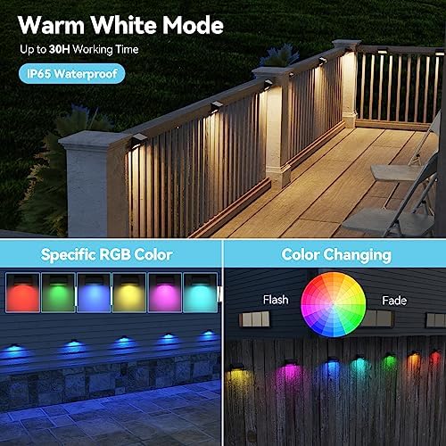 Bridika Solar Fence Lights, Fence Lights Fence Solar Lights Outdoor Waterproof Warm White & Color Glow LED Solar Lights for Backyard, Patio, Deck Railing, Stair Handrail, Pool and Wall (12 Packs) - Image 2
