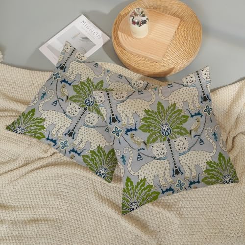 Animal Print Tiger Leopard Pillow Covers 18x18 Set of 2 Animal Skin Green Tropical Tree Throw Pillows Vintage Seasonal Outdoor Decorative Pillow Cases Linen Cushion Cover for Couch Home Decor - Image 6