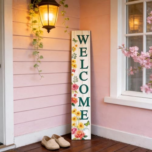 Welcome Sign for Front Door, Spring Flower 47"X8" White - Image 3