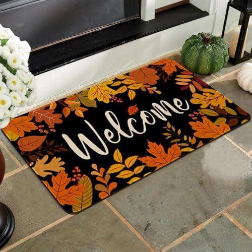 Fall Door Mat,Fall Maple Leaf Welcome Doormat Outdoor,Thanksgiving Non-Skid Floor Mat Autumn Kitchen Decoration Door Mats Bedroom Doormats 17x30 inch - Image 4