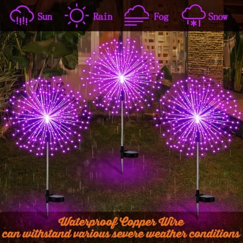 Tujoe 6 Pcs Halloween Solar Firework Stake Lights 180 LED 8 Modes - Image 4